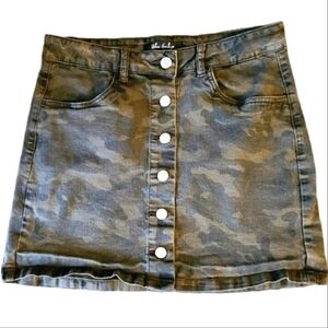 URBAN HERITAGE GREEN CAMO MINI SKIRT UTILITY BUTTON FRONT STRETCH WOMENS MEDIUM